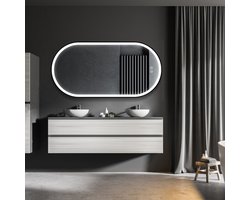 Starlight - Badkamerspiegel - Ovaal - 80x120 cm - Zwart - Spiegelverwarming - 3-standen Dimbare LED Verlichting - Touch Sensor - Industrieel