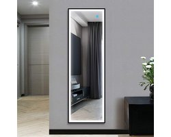 Starlight Staand - Badkamerspiegel - Passpiegel - 45x140cm - Rechthoek - Zwarte Rand - LED verlichting - Touch Sensor - Industrieel