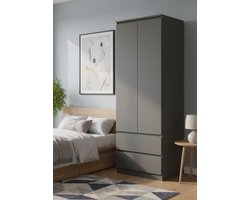 StarLine Compact Kledingkast 60 cm – Grafietgrijs – 2 Deuren, 2 Laden, Kledingstang & Legplank – Moderne Smalle Garderobekast Slaapkamer - House&Garden