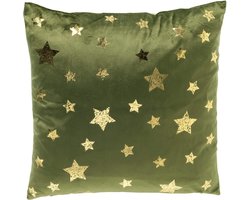 STARRY-SKY - kussenhoes 45x45 cm - fluweel - sterren - Bronze Green - groen, goud