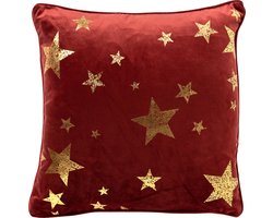 STARS - kussenhoes 45x45 cm - velvet - gouden sterren - Biking Red - rood