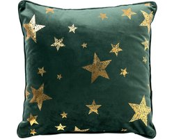 STARS - Kussenhoes 45x45 cm - velvet met gouden sterren - Mountain View - donkergroen