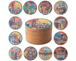 STARUBY 12-pack kurken onderzetters, kurken onderzetters voor drankjes, onderzetters voor salontafels, absorberende onderzetters voor keuken- en eetkamerdecoratie, rond 10 cm diameter, pittoreske plek