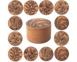 STARUBY 12-pack kurken onderzetters, kurken onderzetters voor drankjes, onderzetters voor salontafels, absorberende onderzetters voor keuken- en eetkamerdecoratie, ronde bladeren met een diameter van 10 cm