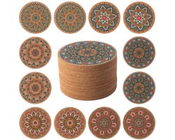 STARUBY 12-pack kurken onderzetters, kurken onderzetters voor drankjes, onderzetters voor salontafels, absorberende onderzetters voor keuken- en eetkamerdecoratie, rond 10 cm diameter bloem1