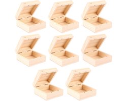 STARVAST Pack of 8 wooden boxes with lid, small wooden box with magnet made of pine wood, 9 x 9 x 2 cm, small wooden - ShopVlot