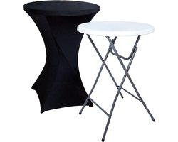 Statafel - Hangtafel - Inklapbaar - 80cm x 110cm - Feest - - Wit/Grijs + Tafelrok Zwart