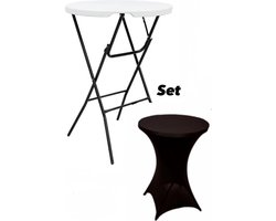 Statafel Incl. Zwarte Statafelrok - Partytafel - Robuust en Weersbestendig - Inklapbaar - 80cm x 110cm - Feest - Wit/zwart