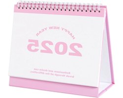 Statafel Kalender 2024-2025 met Dikke Papieren Bladen en Dubbele Spiral Binding voor Thuis, Kantoor en School (Roze)