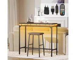 Statafel met LED-Verlichting – Zwevend Effect – Smalle Bartafel / Consoletafel – Industriële Keukenbar met RGB-Licht & Muzieksynchronisatie – Vintage Bruin/Zwart