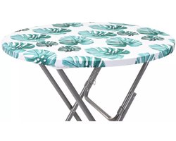 Statafelhoes Topcover Tropical Leaves – Stretch Hoes voor Statafel Ø80 cm – Ronde Tafelhoes – Wasbaar – Tropische Bladeren Print