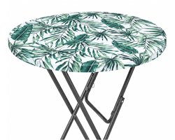 Statafelhoes Topcover Tropical Leaves – Stretch Hoes voor Statafel Ø80 cm – Ronde Tafelhoes – Wasbaar – Tropische Bladeren Print