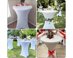 Statafelhoezen set van 2 stuks voor gangbare bistrotafels en statafels, wit, rekbare elastische tafelkleden, Ø 80-85 cm.
