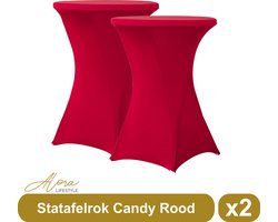 Statafelrok candy rood 80 cm - per 2 - partytafel - tafelrok voor statafel - Statafelhoes - Bruiloft - Cocktailparty - Stretch Rok - Set van 2