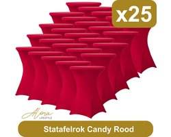 Statafelrok candy rood 80 cm - per 25 - partytafel - tafelrok voor statafel - Statafelhoes - Bruiloft - Cocktailparty - Stretch Rok - Set van 25