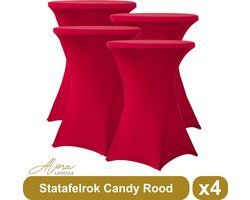Statafelrok candy rood 80 cm - per 4 - partytafel - tafelrok voor statafel - Statafelhoes - Bruiloft - Cocktailparty - Stretch Rok - Set van 4