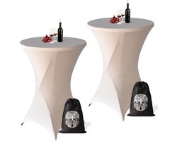 Statafelrok Champagne / Beige x 2 – ∅80-85 x 110 cm – Premium Stretch Stof – Kras- en Kreukvrije Hoes Extra Dik – Statafelhoes 2 Stuks met Opbergtas – Statafelrokken Geschikt voor o.a. Horeca, Recepties, Feest, Bruiloft en Evenementen