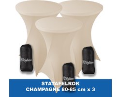 Statafelrok Champagne x 3 – 2 jaar garantie met Opbergtas - ∅ 80-85 x 110 cm - Statafelhoes - Luxe Extra Dikke Stretch Sta Tafelrok voor Statafel – Kras- en Kreukvrije Hoes