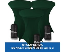 Statafelrok Donker Groen x 3 – 2 jaar garantie met Opbergtas - ∅ 80-85 x 110 cm - Statafelhoes - Luxe Extra Dikke Stretch Sta Tafelrok voor Statafel – Kras- en Kreukvrije Hoes