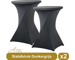 Statafelrok donkergrijs 80 cm - per 2 - partytafel - tafelrok voor statafel - Statafelhoes - Bruiloft - Cocktailparty - Stretch Rok - Set van 2