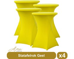 Statafelrok geel 80 cm - per 4 - partytafel - tafelrok voor statafel - Statafelhoes - Bruiloft - Cocktailparty - Stretch Rok - Set van 4