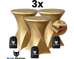 Statafelrok Goud 3x – Extra Dik & Sterk – ∅80-85 x 110 cm – Tafelhoezen voor Statafel – Met Opbergtas – Partytafel Tafelrok – Luxe Stretch Stof - 3 stuks Statafelhoes - Sta Tafel Hoes - Staantafelhoes – Bruiloft - Feest & Decoratie - Blue Serval
