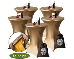 Statafelrok Goud x 5 – ∅80-85 x 110 cm met Opbergtas – Statafelhoes Stretch Stof – Kras- en Vouwvrije Statafel Rok Extra Dik – Gouden Sta Tafelrok 5 Stuks – Goude Statafelhoezen Voor Horeca Evenementen Feest Bruiloft Partijen