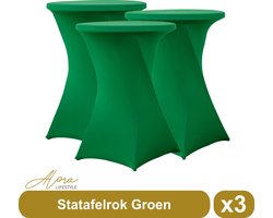 Statafelrok groen 80 cm - per 3 - partytafel - tafelrok voor statafel - Statafelhoes - Bruiloft - Cocktailparty - Stretch Rok - Set van 3