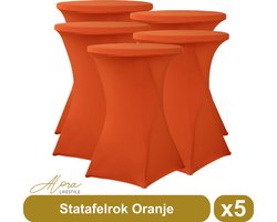 Statafelrok Oranje 80 cm per 5 - Alora tafelrok voor statafel - Statafelhoes - Bruiloft - Cocktailparty - Stretch Rok - Set van 5