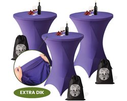 Statafelrok Paars x 3 – ∅80-85 x 110 cm – Luxe Paarse Statafelhoes Extra Dik – Stretch Stof – 3 Stuks Inclusief Opbergtas – Ideaal voor Bruiloften, Feest, Bruiloft en Cocktailparty’s