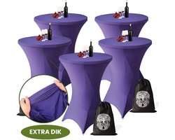 Statafelrok Paars x 5 – ∅80-85 x 110 cm met Opbergtas – Statafelhoes Stretch Stof – Kras- en Vouwvrije Statafel Rok Extra Dik – Paarse Sta Tafelrok 5 Stuks – Statafelhoezen Voor Horeca Evenementen Feest Bruiloft Partijen