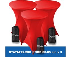 Statafelrok Rood x 3 – 2 jaar garantie met Opbergtas - ∅ 80-85 x 110 cm - Statafelhoes - Luxe Extra Dikke Stretch Sta Tafelrok voor Statafel – Kras- en Kreukvrije Hoes