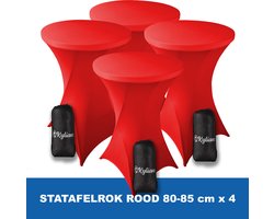 Statafelrok Rood x 4 – 2 jaar garantie met Opbergtas - ∅ 80-85 x 110 cm - Statafelhoes - Luxe Extra Dikke Stretch Sta Tafelrok voor Statafel – Kras- en Kreukvrije Hoes