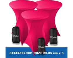 Statafelrok Roze x 3 – 2 jaar garantie met Opbergtas - ∅ 80-85 x 110 cm - Statafelhoes - Luxe Extra Dikke Stretch Sta Tafelrok voor Statafel – Kras- en Kreukvrije Hoes