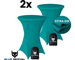 Statafelrok Turquoise 2x – Extra Dik & Sterk – ∅80-85 x 110 cm – Tafelhoezen voor Statafel – Met Opbergtas – Partytafel Tafelrok – Luxe Stretch Stof - 2 stuks Statafelhoes - Sta Tafel Hoes - Staantafelhoes – Bruiloft - Feest & Decoratie - Blue Serval