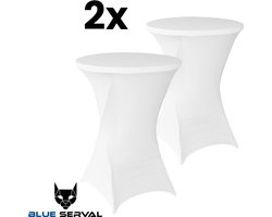 Statafelrok Wit 2x – Extra Dik & Sterk – ∅80-85 x 110 cm – Tafelhoezen voor Statafel – Partytafel Tafelrok – Luxe Stretch Stof - 2 stuks Statafelhoes - Sta Tafel Hoes - Staantafelhoes – Bruiloft - Feest & Decoratie - Blue Serval