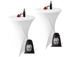 Statafelrok Wit x 2 – ∅80-85 x 110 cm – Premium Stretch Stof – Extra Dikke Kras- en Kreukvrije Hoes – Statafelhoes Inclusief Opbergtas – Sta Tafelrok voor Statafel - Statafelrokken Geschikt voor Horeca, Recepties en Evenementen
