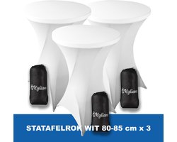 Statafelrok Wit x 3 – 2 jaar garantie met Opbergtas - ∅ 80-85 x 110 cm - Statafelhoes - Luxe Extra Dikke Stretch Sta Tafelrok voor Statafel – Kras- en Kreukvrije Hoes
