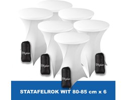 Statafelrok Wit x 6 – 2 jaar garantie met Opbergtas - ∅ 80-85 x 110 cm - Statafelhoes - Luxe Extra Dikke Stretch Sta Tafelrok voor Statafel – Kras- en Kreukvrije Hoes