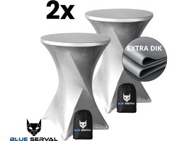 Statafelrok Zilver 2x – Extra dik & Sterk – ∅80-85 x 110 cm – Tafelhoezen voor Statafel – Met Opbergtas – Partytafel Tafelrok – Luxe Stretch Stof - 2 stuks Statafelhoes - Sta Tafel Hoes - Staantafelhoes – Bruiloft - Feest & Decoratie - Blue Serval