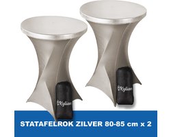 Statafelrok Zilver x 2 – 2 jaar garantie met Opbergtas - ∅ 80-85 x 110 cm - Statafelhoes - Luxe Extra Dikke Stretch Sta Tafelrok voor Statafel – Kras- en Kreukvrije Hoes