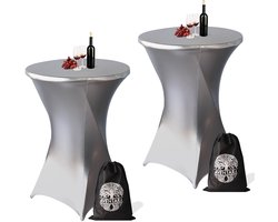 Statafelrok Zilver x 2 – ∅80-85 x 110 cm met Opbergtas – Statafelhoes Stretch Stof – Kras- en Vouwvrije Statafel Rok Extra Dik – Zilveren Sta Tafelrok 2 Stuks – Rode Statafelhoezen Voor Horeca, Evenementen, Feest, Bruiloft en Partijen