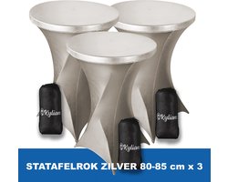 Statafelrok Zilver x 3 – 2 jaar garantie met Opbergtas - ∅ 80-85 x 110 cm - Statafelhoes - Luxe Extra Dikke Stretch Sta Tafelrok voor Statafel – Kras- en Kreukvrije Hoes
