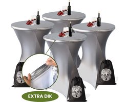 Statafelrok Zilver x 4 – ∅80-85 x 110 cm inclusief Opbergtas – Statafelhoes Stretch Stof – Kras- en Vouwvrije Tafelhoezen Extra Dik 3 Stuks – Zilveren Sta Tafelrok – Statafelhoezen Voor Horeca, Evenementen, Feest, Bruiloft en Partijen