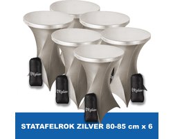 Statafelrok Zilver x 6 – 2 jaar garantie met Opbergtas - ∅ 80-85 x 110 cm - Statafelhoes - Luxe Extra Dikke Stretch Sta Tafelrok voor Statafel – Kras- en Kreukvrije Hoes