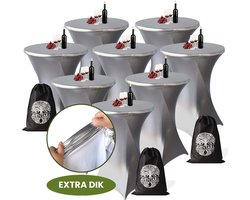 Statafelrok Zilver x 8 – ∅80-85 x 110 cm met Opbergtas – Statafelhoes Stretch Stof – Kras- en Vouwvrije Statafel Rok Extra Dik – Zilveren Sta Tafelrok 8 Stuks – Statafelhoezen Voor Horeca Evenementen Feest Bruiloft Partijen