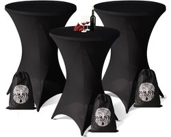 Statafelrok Zwart x 3 – ∅80-85 x 110 cm – Luxe Statafelhoes – Stretch Stof Extra Dik – 3 Stuks Inclusief Opbergtas – Sta Tafelrok voor Statafel - Ideaal voor Bruiloften, Feesten en Cocktailparty’s