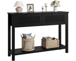Statafels,Consoletafel, halmeubel, entreetafel met 2 lagen, 2 lades en legplank, praktische opbergruimte voor woonkamer, gang en hal, zwart