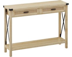 Statafels,Consoletafel met 2 lades en open legplanken, rotan entreeconsoletafel voor opbergruimte in hal, gang en woonkamer