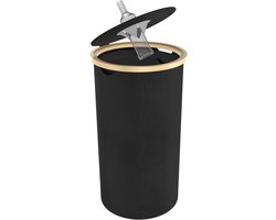 Statiegeld Container 100L – Opbergmand met Bamboe Frame & Wasbare Binnenzak – Recycling Bak voor Flessen, Blikjes, Wasgoed en Oud Papier – Rond – Zwart